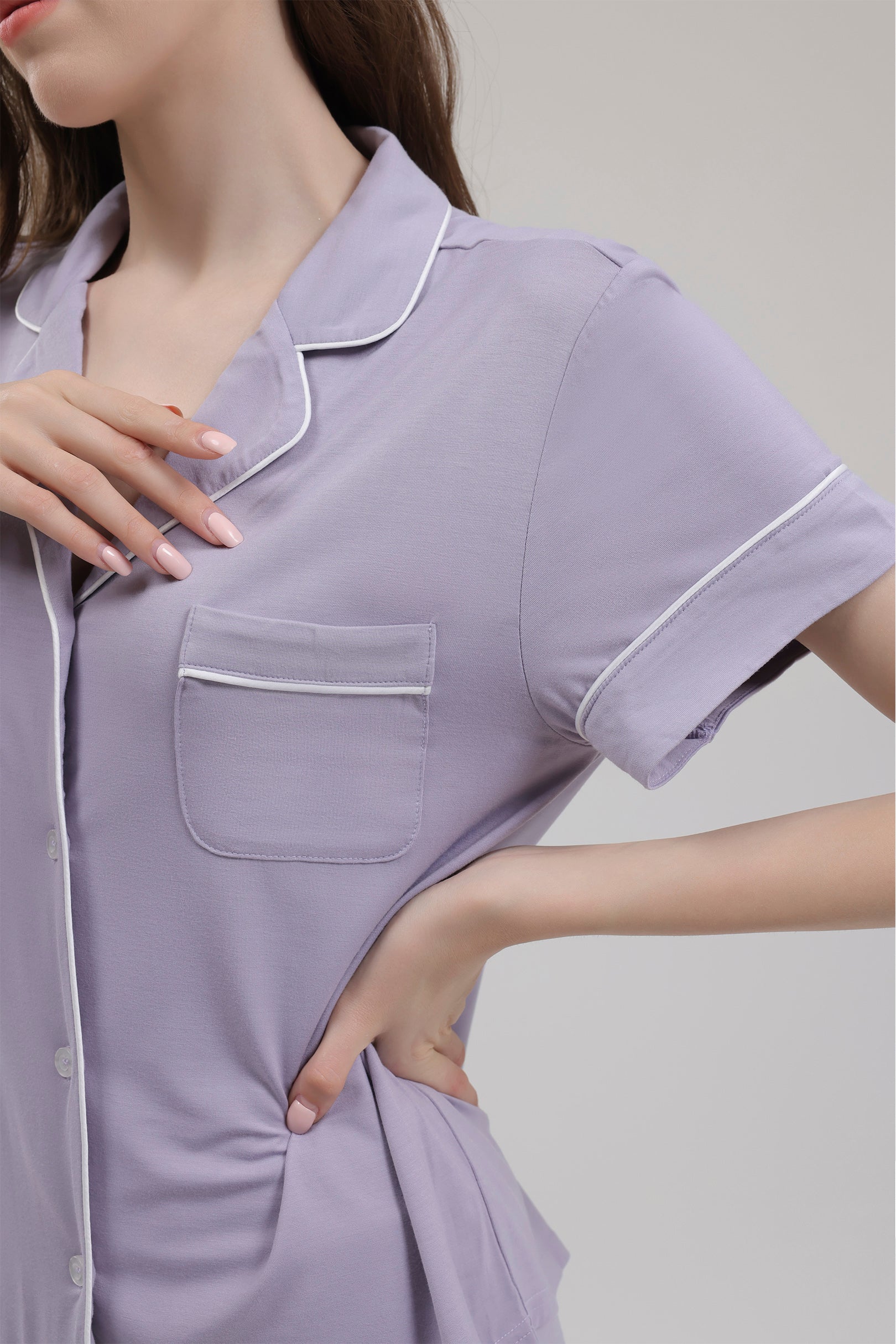 Signature Cropped Pyjamas Shirt in Lilac Grey