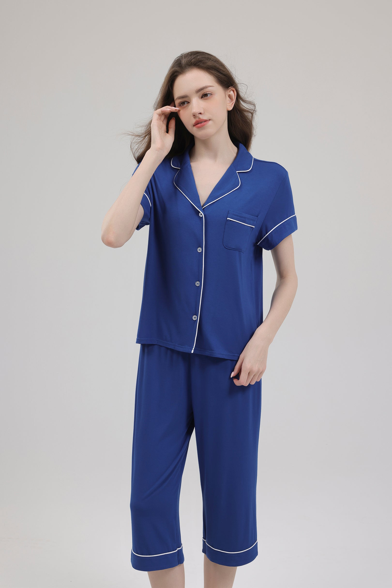 Signature Cropped Pyjamas Shirt in Sunset Blue