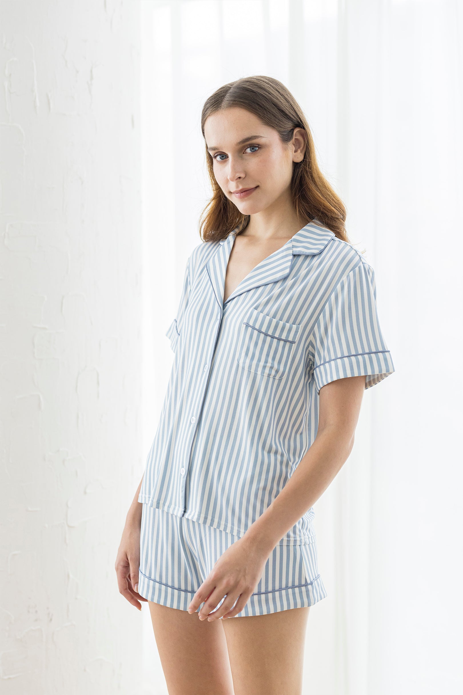 Signature Pyjamas Shirt in Blue Stripes