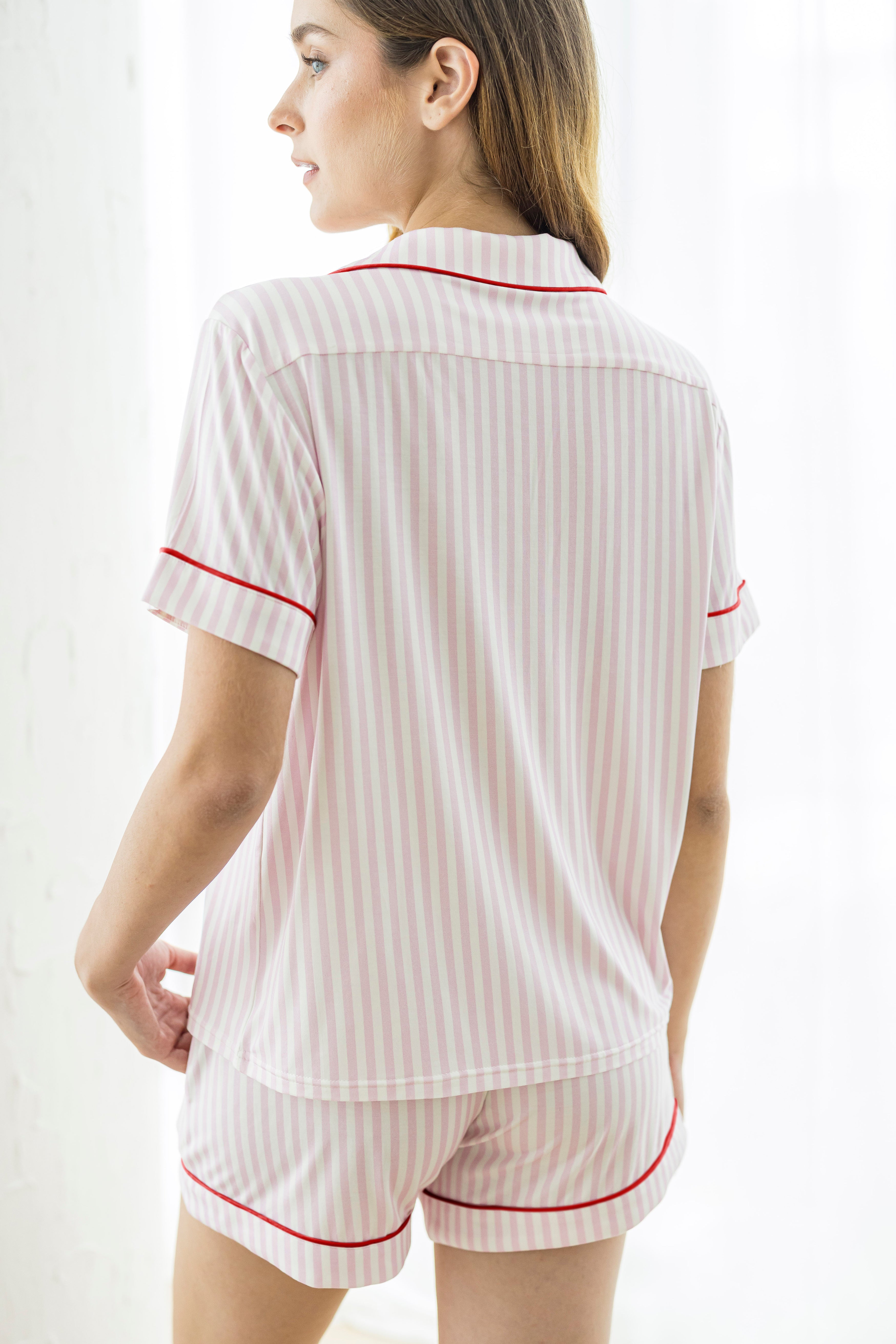 Signature Pyjamas Shirt in Festive Pink Stripes