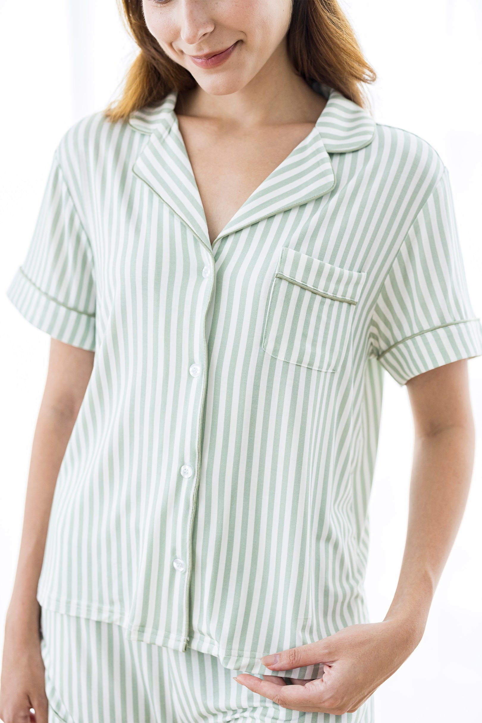 Signature Pyjamas Set in Green Stripes