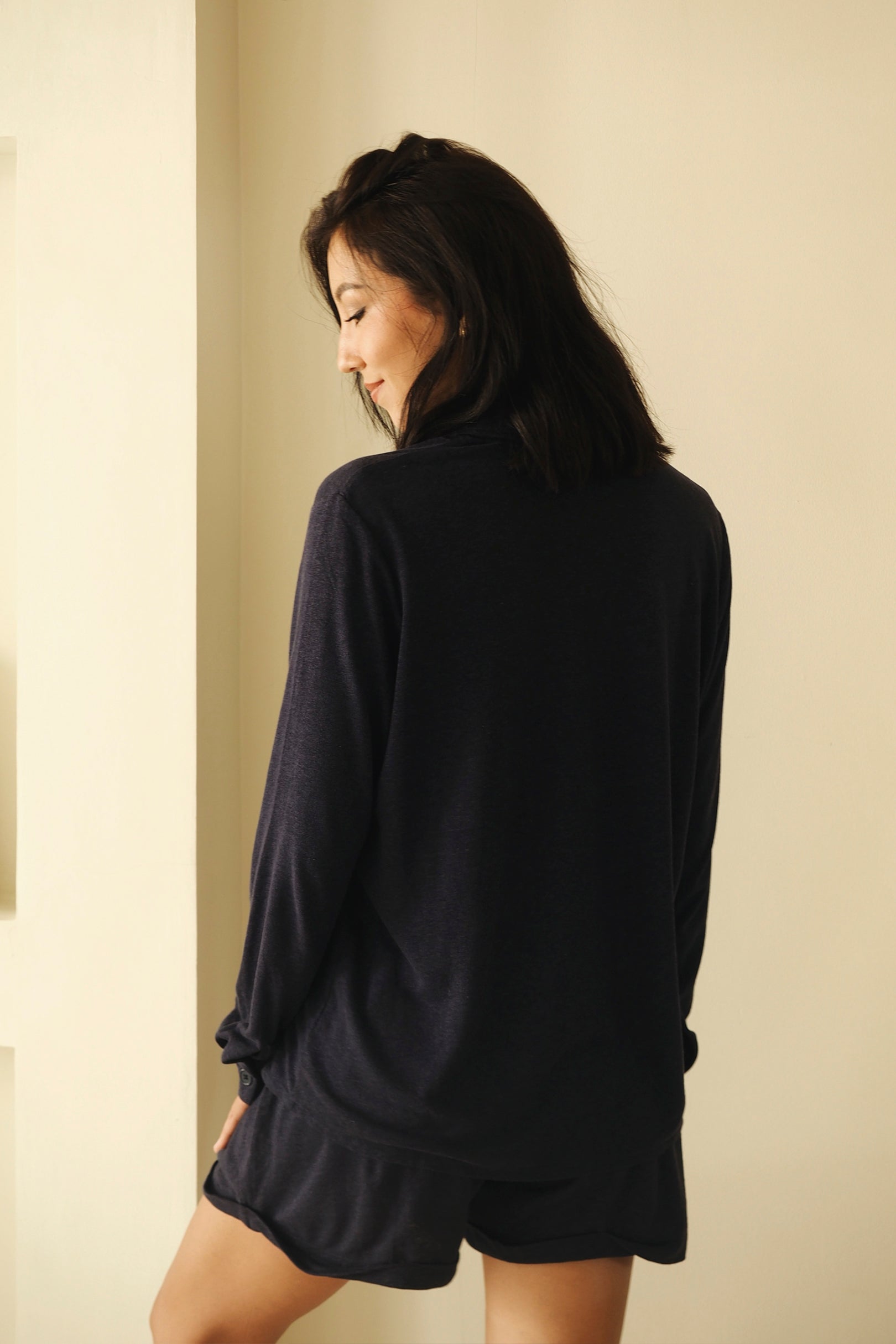 Bamboo-Linen Shirt Set in Midnight Blue