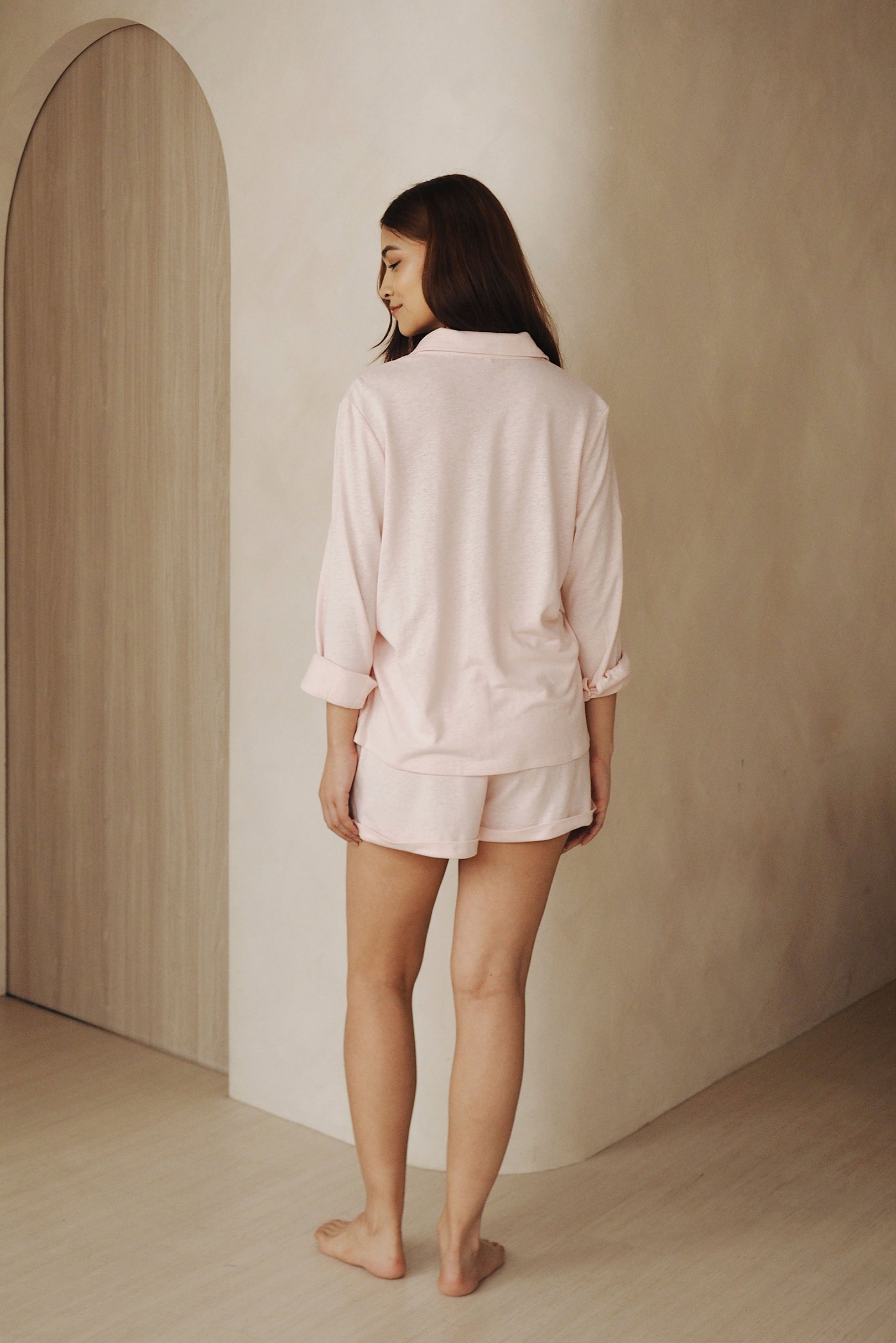 Bamboo-Linen Shirt Set in Soft Pink