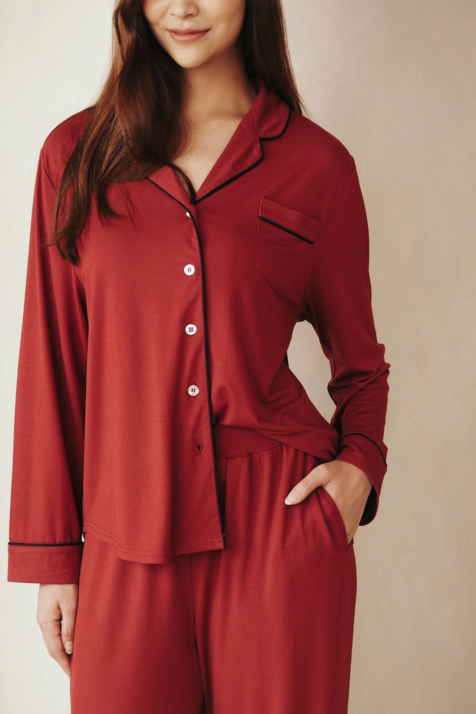 Signature Long Pyjamas Shirt in Wine