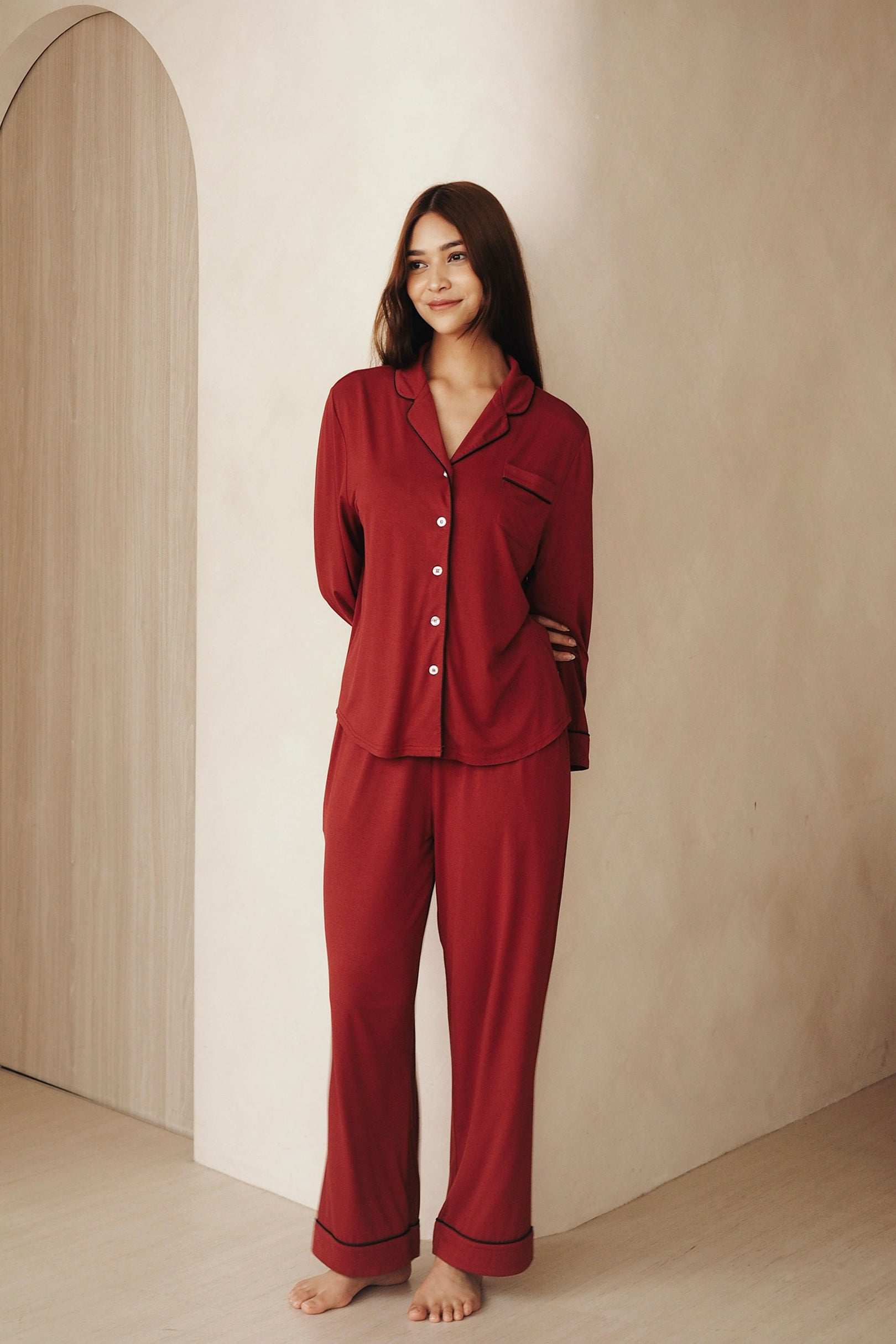 Signature Long Pyjamas Shirt in Wine