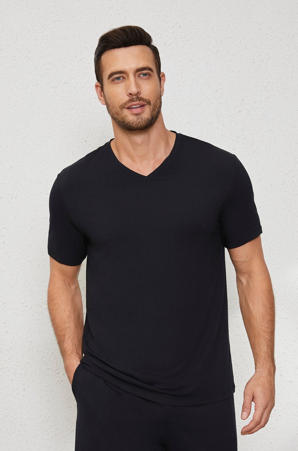 Men's V Neck Tee Set in Noir