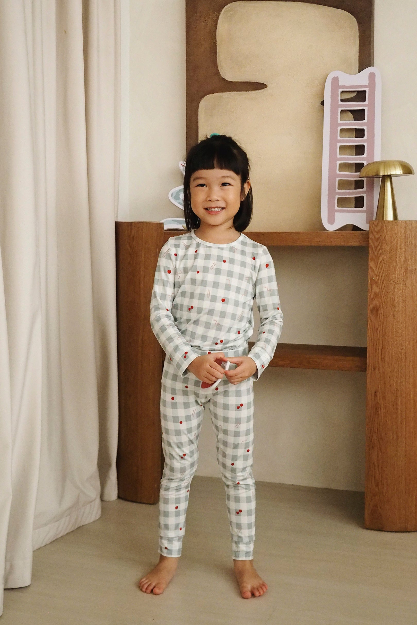 Selenightco x Sheila Sim Kids Snake & Ladder Long Pyjamas Set in Mint