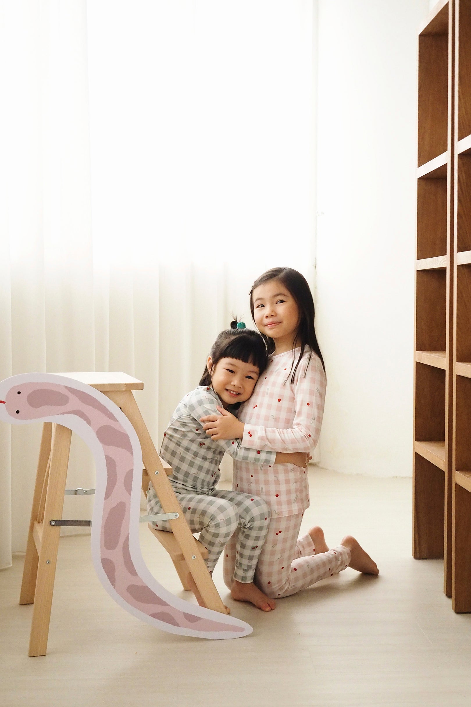 Selenightco x Sheila Sim Kids Snake & Ladder Long Pyjamas Set in Pink